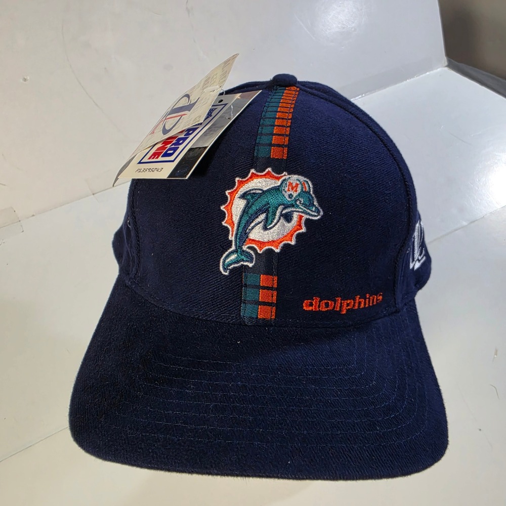 Miami Dolphins Logo Athletic NFL Pro Line Fitted Hat Navy Blue 7 1/2 Vtg 90s NWT